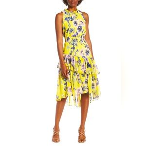 Eliza J Floral Asymmetric Tiered Dress Citrus size 12